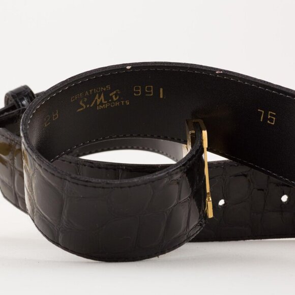 1970s/1980s Vintage "H" Buckle Black Faux Croc Waist Belt Sz XS S - Picture 7 of 8